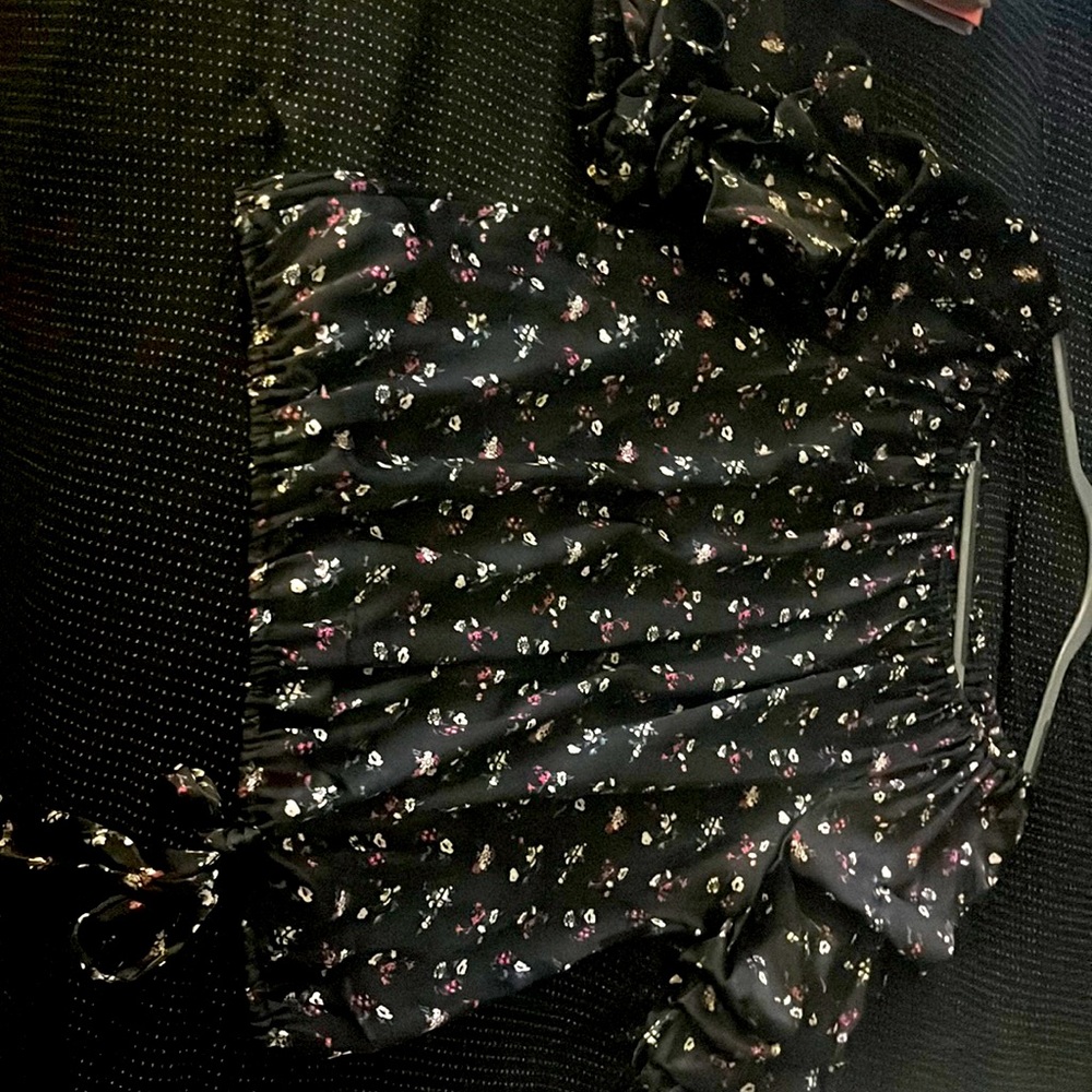 Beautiful black blouse with pretty flowers